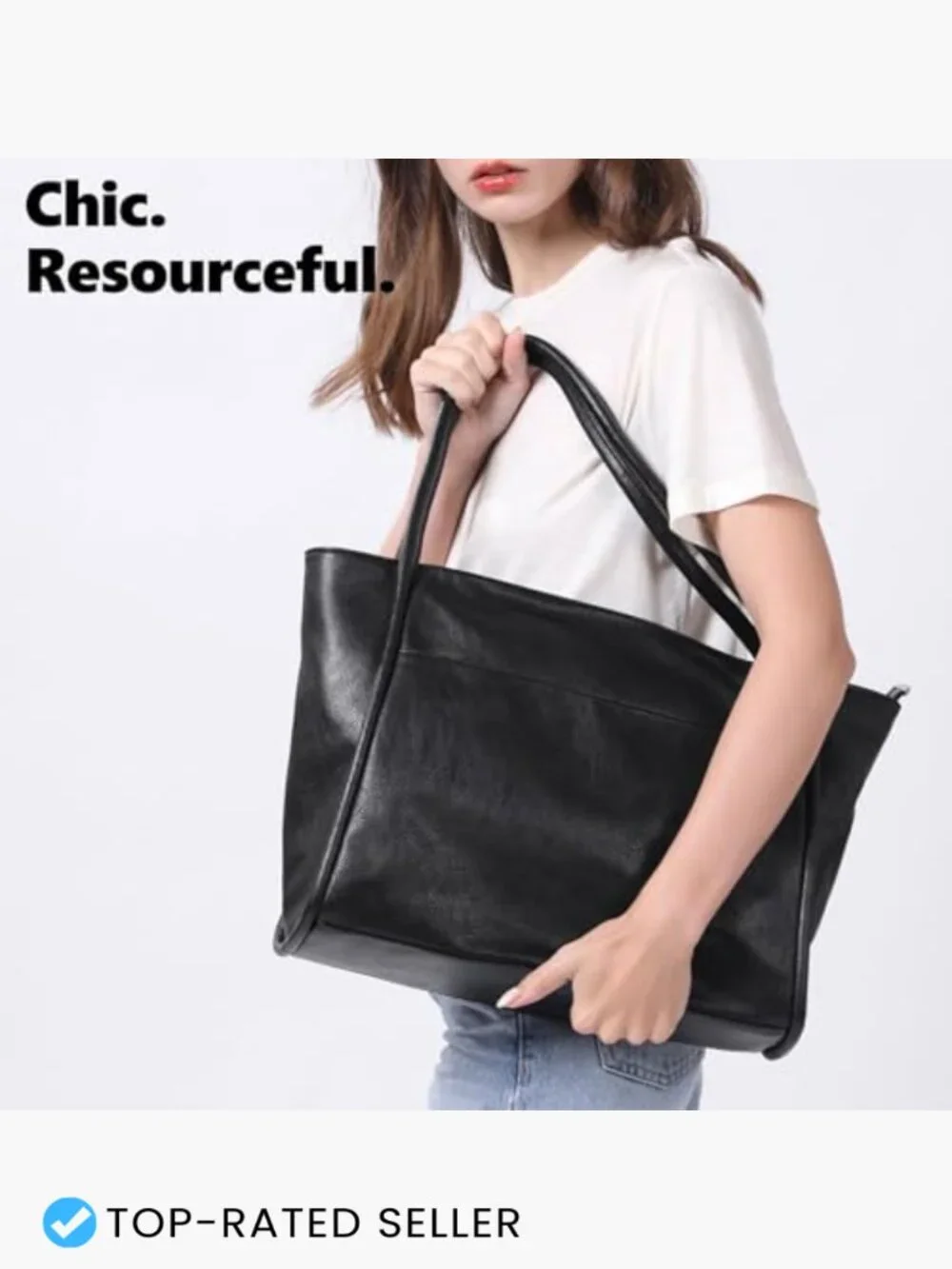 Large Vegan Leather Tote Bag for Women Work Shoulder Handbag Spacious Chic